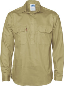  Close Front Cotton Drill Shirt - Long Sleeve