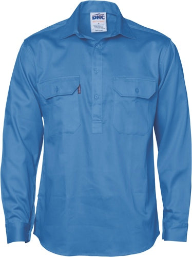 Close Front Cotton Drill Shirt - Long Sleeve