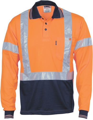 HiVis D/N Cool Breathe Polo Shirt with Cross Back R/Tape - Long Sleeve