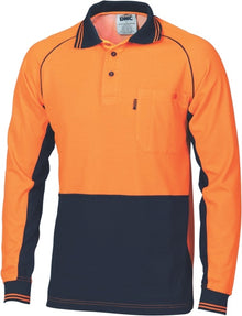  HiVis Cotton Backed Cool-Breeze Contrast Polo - long Sleeve