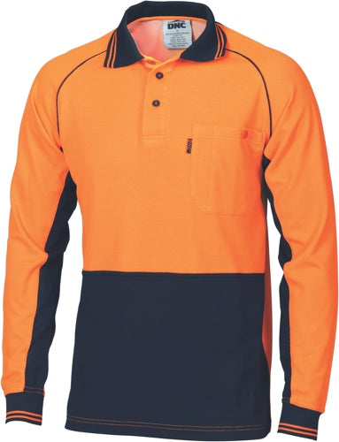 HiVis Cotton Backed Cool-Breeze Contrast Polo - long Sleeve
