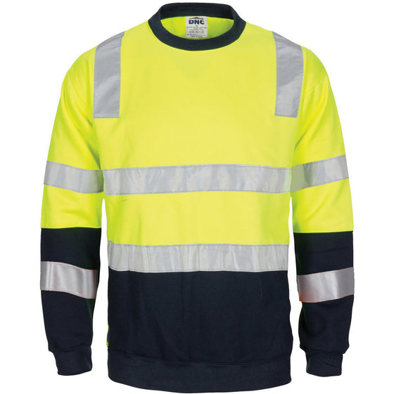 HIVIS 2 tone, crew-neck fleecy sweat shirt with shoulders, double hoop body and arms CSR R/Tape.