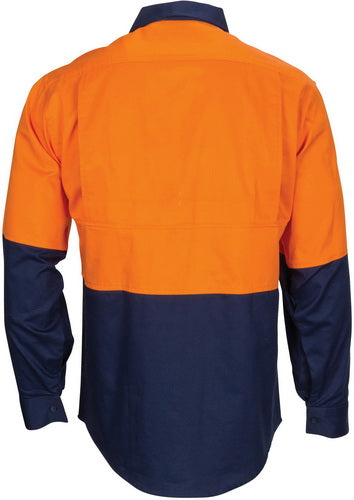 HiVis L/W Cool-Breeze T2 Vertical Vented Cotton Shirt with Gusset Sleeves - Long Sleeve