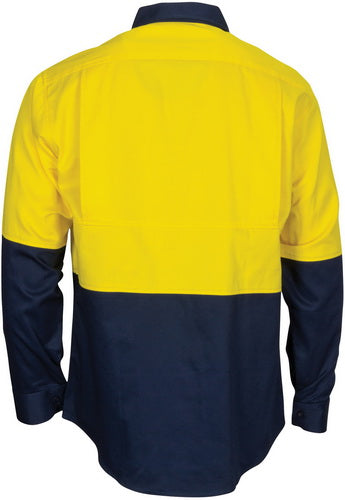 HiVis L/W Cool-Breeze T2 Vertical Vented Cotton Shirt with Gusset Sleeves - Long Sleeve