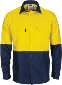  HiVis L/W Cool-Breeze T2 Vertical Vented Cotton Shirt with Gusset Sleeves - Long Sleeve