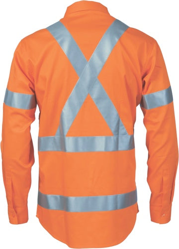 Hivis cool-breeze cotton shirt with double hoop on arms & 'X' back CSR R/tape - long sleeve