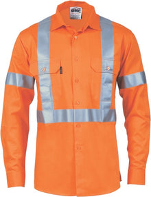  HiVis Cool-Breeze Cotton Shirt with ‘X’ Back & additional 3m r/Tape on Tail - long sleeve