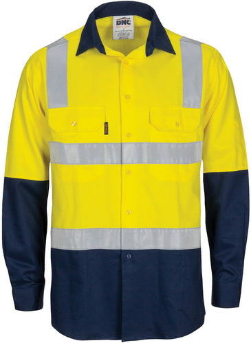 HIVIS Two Tone Cool-Breeze Cotton Shirt with Hoop & Shoulder CSR Reflective Tape - Long Sleeve