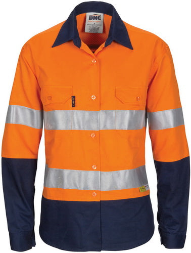 Ladies HiVis 3 Way Cool-Breeze Cotton Shirt with Gusset Sleeve, 3M R/Tape - Long Sleeve.