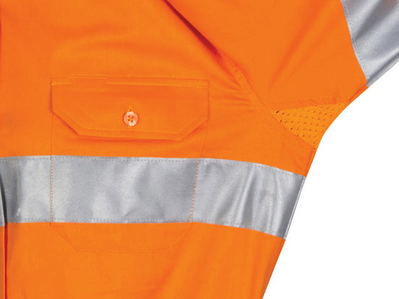 Ladies HiVis 3 Way Cool-Breeze Cotton Shirt with Gusset Sleeve, 3M R/Tape - Long Sleeve.