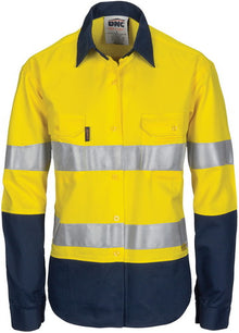 Ladies HiVis 3 Way Cool-Breeze Cotton Shirt with Gusset Sleeve, 3M R/Tape - Long Sleeve.