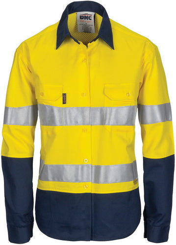 Ladies HiVis 3 Way Cool-Breeze Cotton Shirt with Gusset Sleeve, 3M R/Tape - Long Sleeve.