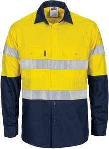  HiVis R/W Cool-Breeze T2 Vertical Vented Cotton Shirt with Gusset Sleeves, Generic R/Tape - Long Sleeves