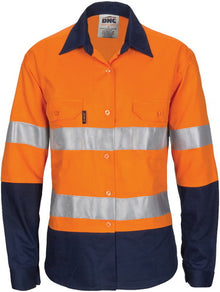  Ladies HIVIS Cool-Breeze Cotton Shirt with CSR R/Tape - Long Sleeve