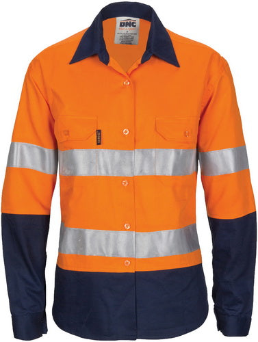 Ladies HIVIS Cool-Breeze Cotton Shirt with CSR R/Tape - Long Sleeve