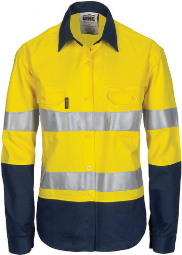 Ladies HIVIS Cool-Breeze Cotton Shirt with CSR R/Tape - Long Sleeve