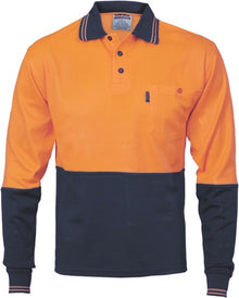  Cotton Back HiVis Two Tone Fluoro Polo - Long Sleeve