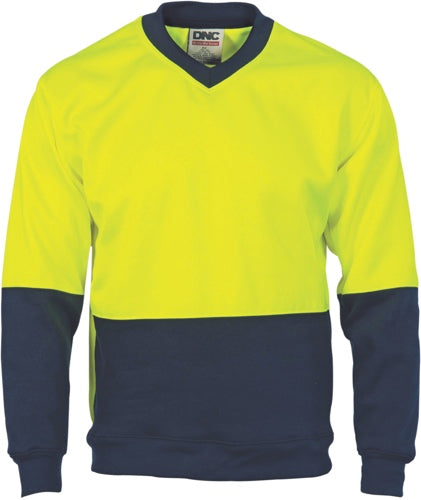 HiVis Two Tone Fleecy Sweat Shirt (Sloppy Joe) V-Neck