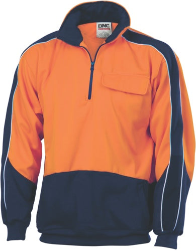 HiVis 2 Tone 1/2 Zip Hi-Neck Panel Fleecy Windcheater