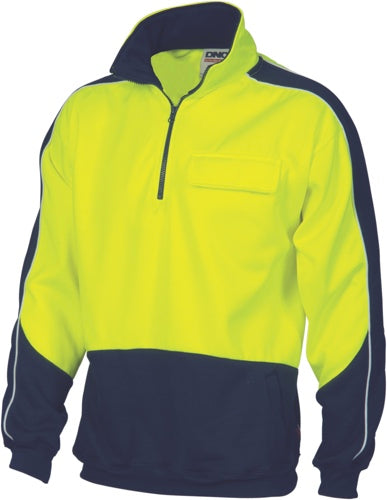 HiVis 2 Tone 1/2 Zip Hi-Neck Panel Fleecy Windcheater