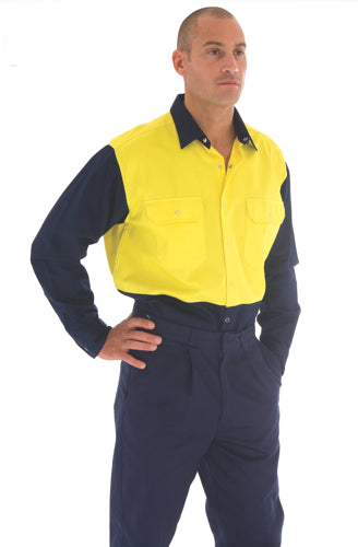 HiVis Two Tone Drill Shirt with Press Studs