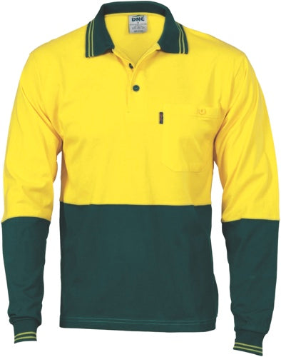 HiVis Cool-Breeze Cotton Jersey Polo Shirt
 with Under Arm Cotton Mesh - L/S