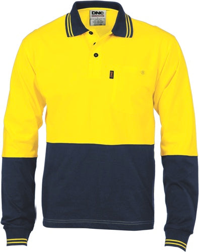 HiVis Cool-Breeze Cotton Jersey Polo Shirt
 with Under Arm Cotton Mesh - L/S