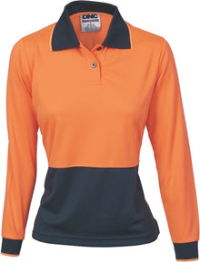  Ladies HiVis Two Tone Polo Shirt - Long Sleeve