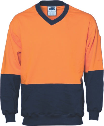 HiVis Two Tone Cotton Fleecy Sweat
 Shirt V-Neck