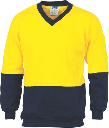 HiVis Two Tone Cotton Fleecy Sweat
 Shirt V-Neck