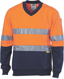  HiVis Two Tone Cotton Fleecy Sweat
Shirt V-Neck with 3M R/Tape