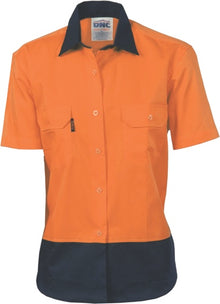  Ladies HiVis Two Tone Cotton
 Drill Shirt - Short Sleeve