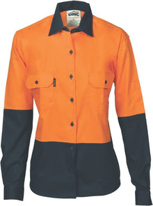  Ladies HiVis Two Tone Cotton Drill Shirt - Long Sleeve