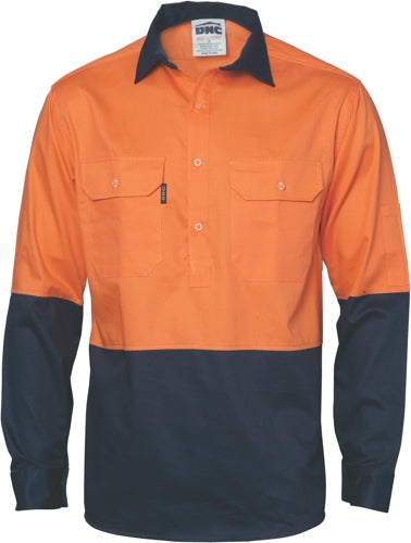 HiVis 2 Tone Cool-Breeze Close Front Cotton
 Shirt - Long sleeve