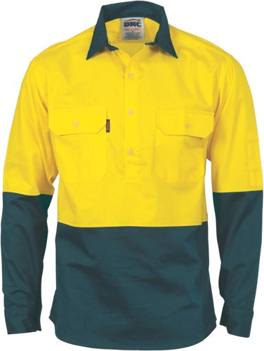 HiVis 2 Tone Cool-Breeze Close Front Cotton
 Shirt - Long sleeve
