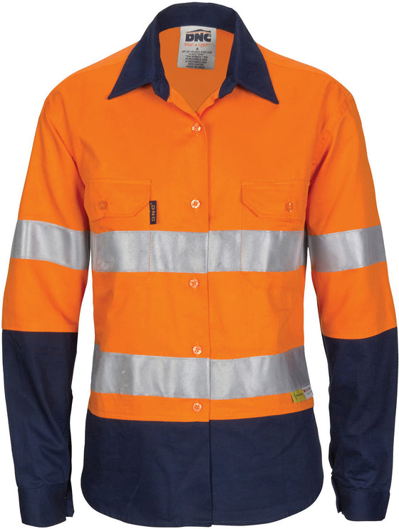 Ladies HiVis Two Tone Drill Shirt with 3M R/Tape - Long sleeve