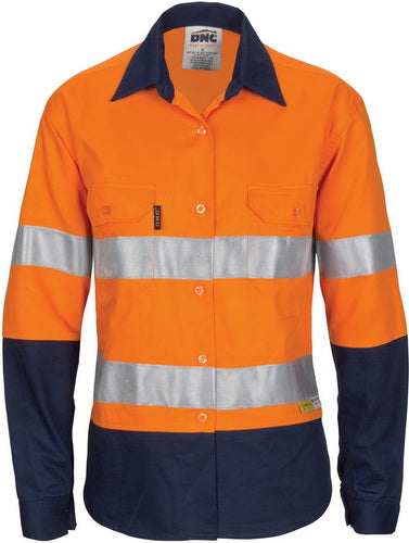 Ladies HiVis Two Tone Drill Shirt with 3M R/Tape - Long sleeve