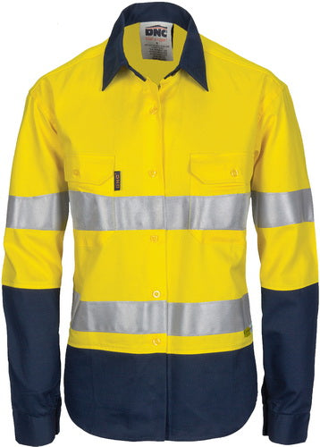 Ladies HiVis Two Tone Drill Shirt with 3M R/Tape - Long sleeve