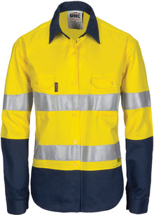  Ladies HiVis Two Tone Drill Shirt with 3M R/Tape - Long sleeve