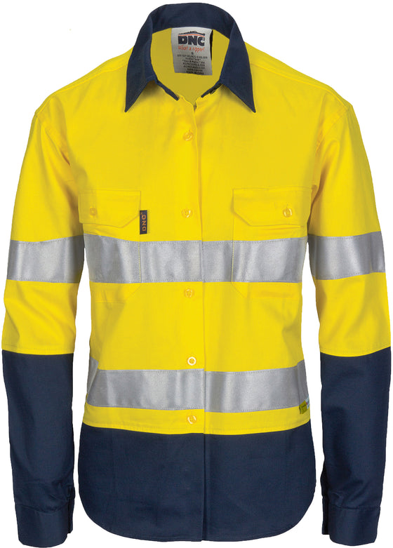 Ladies HiVis Two Tone Drill Shirt with 3M R/Tape - Long sleeve
