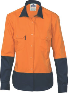 Ladies HiVis 2 Tone Cool-Breeze Cotton Shirt - Long Sleeve
