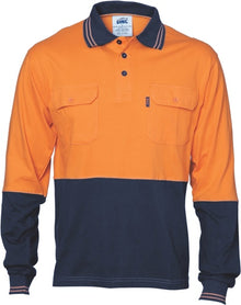  HiVis Cool-Breeze 2 Tone Cotton Jersey Polo
 Shirt with Twin Chest Pocket - L/S
