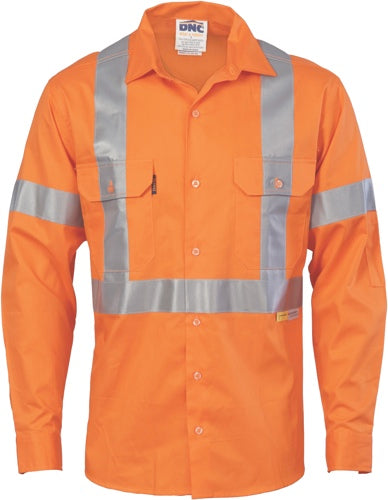 HiVis Cool-Breeze Cross Back Cotton Shirt with 3M R/Tape - long sleeve