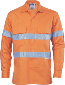  HiVis Cool-Breeze Close Front Cotton Shirt
 with 3M R/Tape - Long sleeve