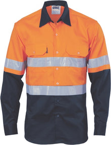  HiVis Cool-Breeze Vertical Vented Cotton Shirt
 with Generic R/Tape - Long sleeve