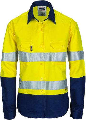 Ladies HiVis Two Tone Cool-Breeze Cott on Sh irt
 with 3M R/Tape - Long sleeve