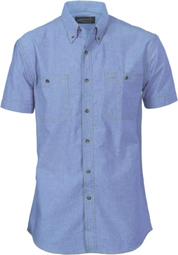 Cotton Chambray Shirt , Twin Pocket - Short Sleeve