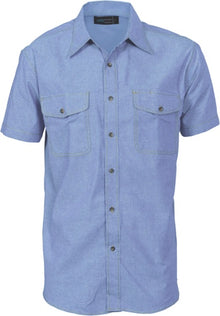  Mens Twin Flap Pocket Cotton Chambray - Short Sleeve