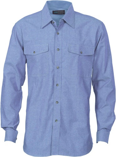 Mens Twin Flap Pocket Cotton Chambray - Long Sleeve