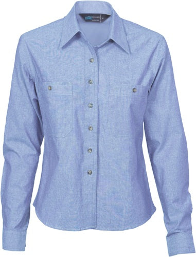 Ladies Cotton Chambray Shirt - Long Sleeve